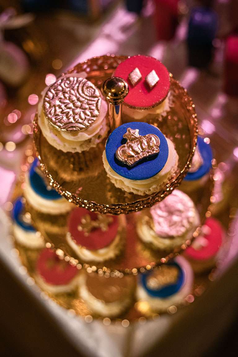 Mini cupcakes in 3 designs inspired by ornate royal features including a crown