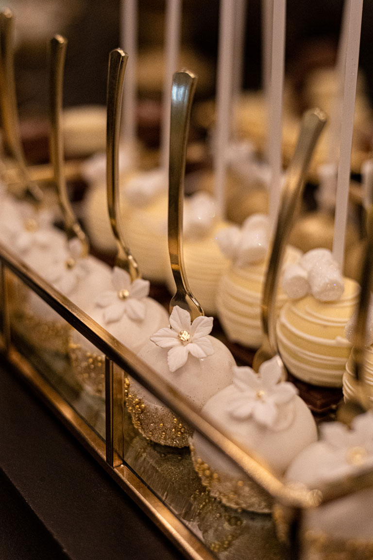elegant cake pops with gold forks by GC Couture
