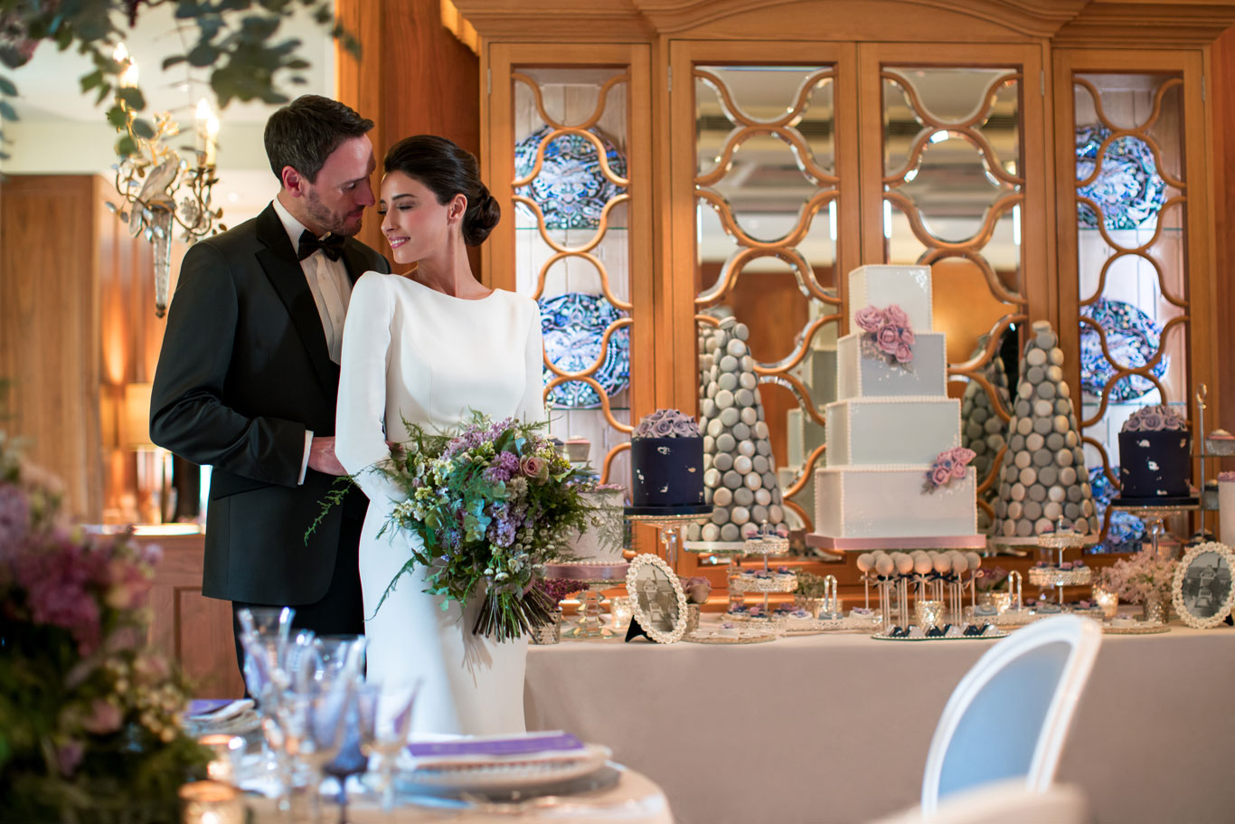 GC Couture Indulgence Bar Dessert Table And Gold Wedding Cake At Belmond Le Manoir