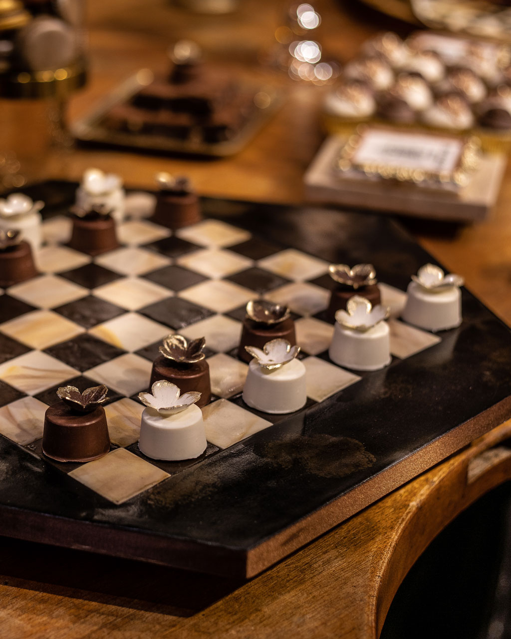 chess board made out of cake at Maison Assouline by GC Couture