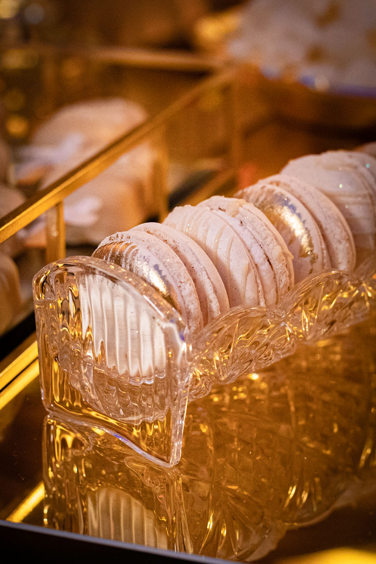 Elegant white and gold macarons at Céleste at The Lanesborough from GC Couture